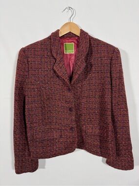 WJT15 {Esprit Vintage} Pink Purple Tweed Wool Blazer Suit Coat Jacket